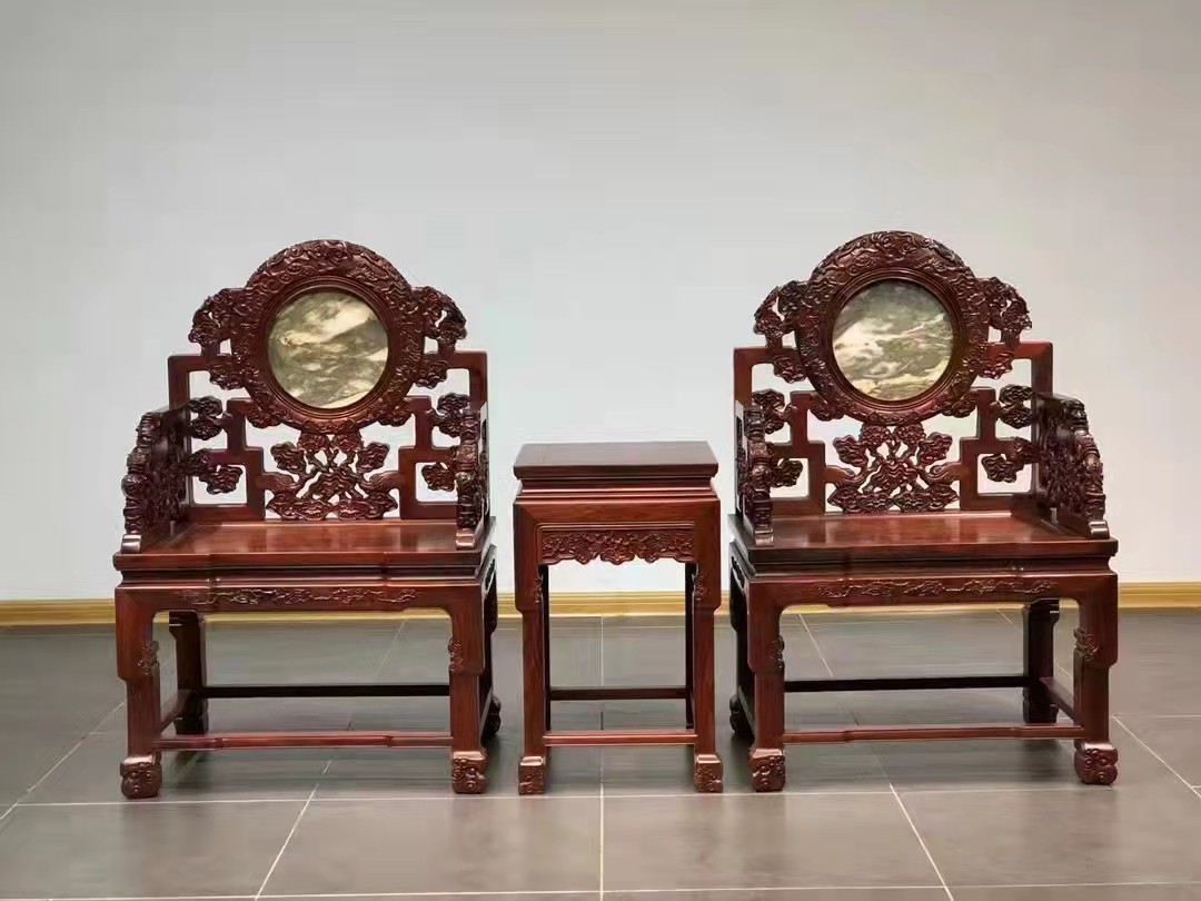 大红酸枝宝座三件套,大红酸枝灵芝太师椅三件套价格