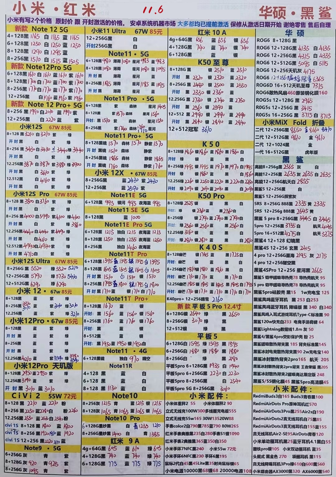 2022年11月6日华强北手机批发报价单