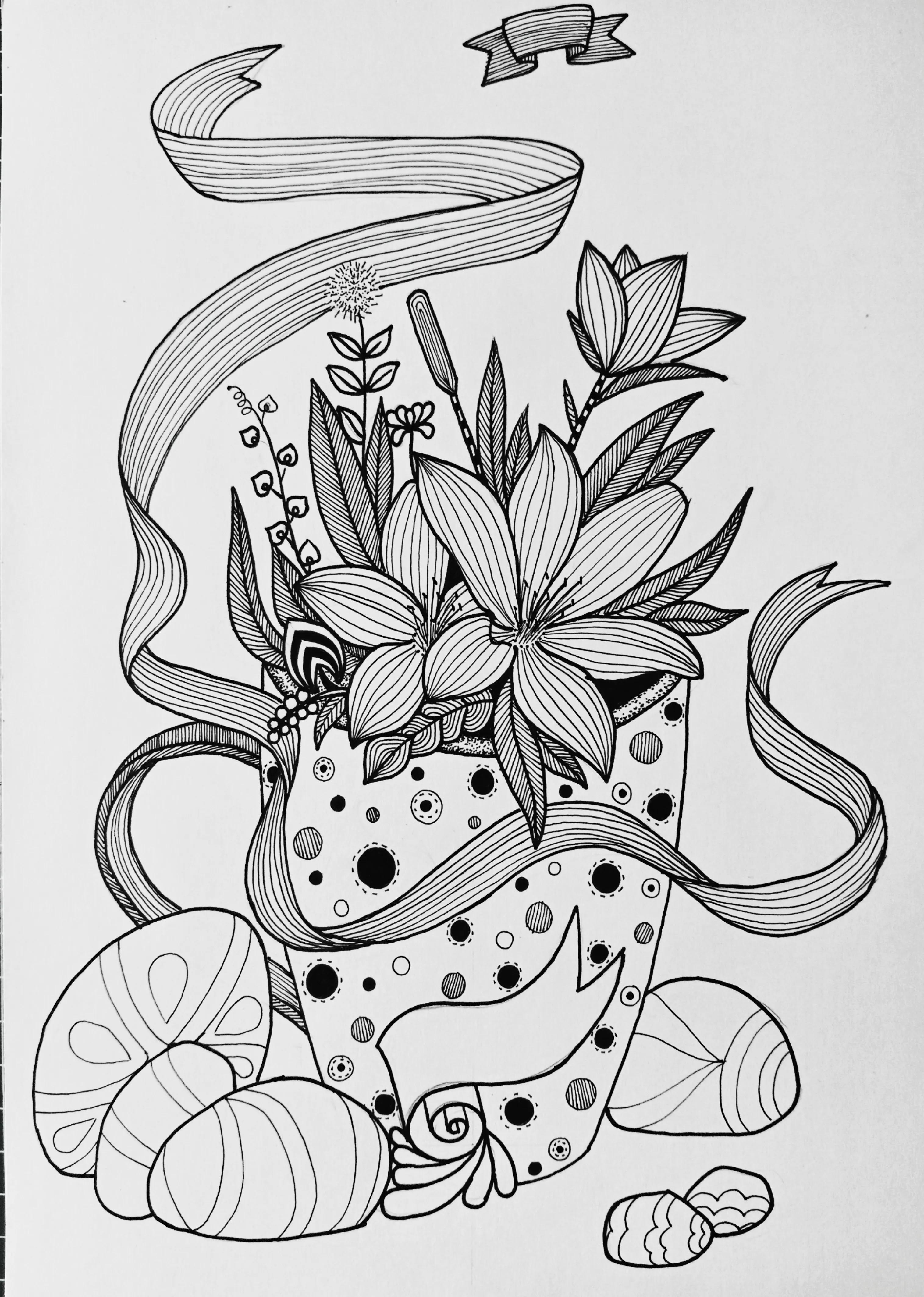 线描画作品花难度中等,高难度黑白线描怎么画教程