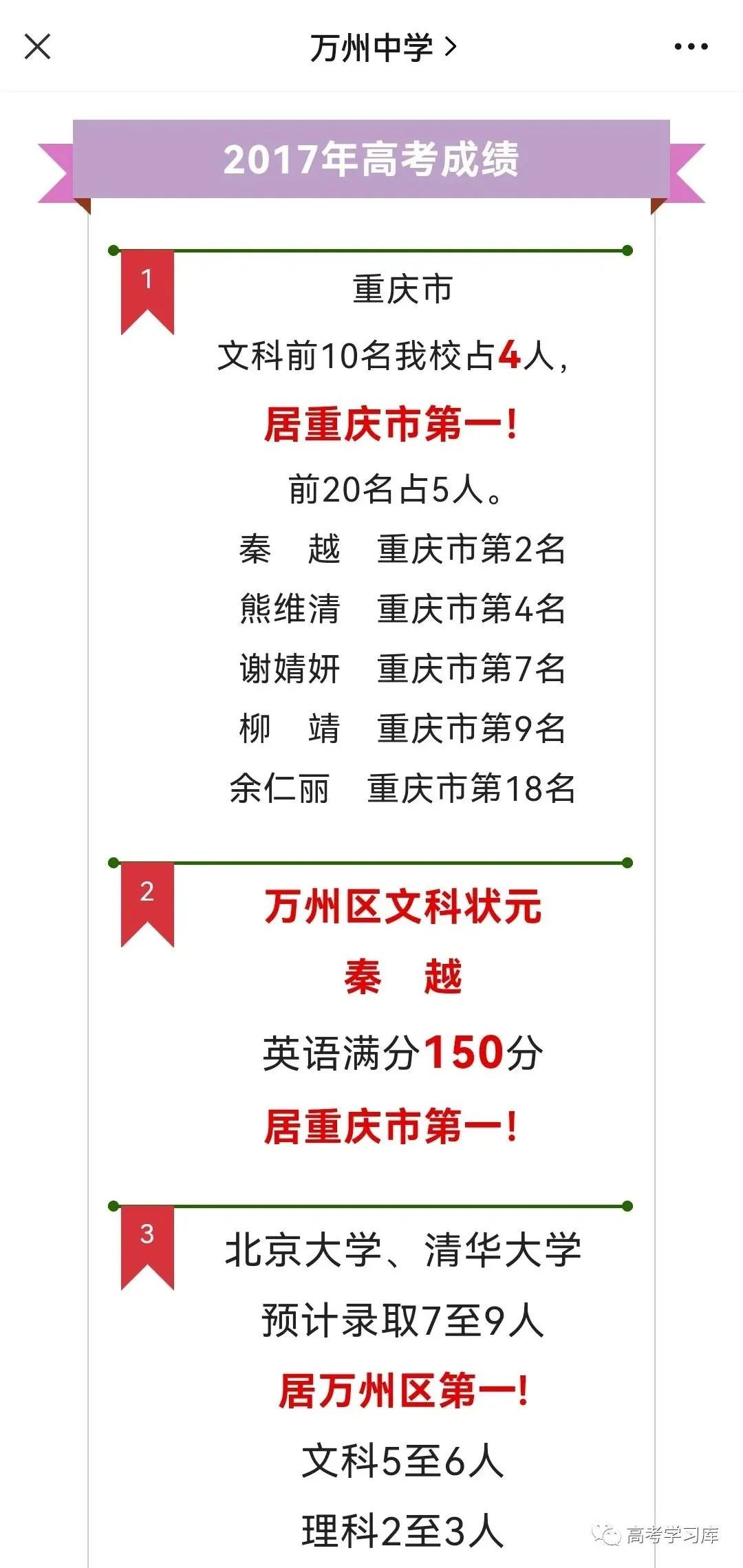 七龙珠2021重庆初中排名,2021重庆七龙珠高考升学率