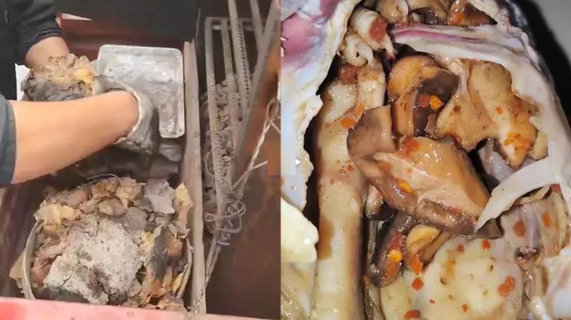 重庆，男子街边花117元买3斤叫花鸡，切开后傻了：里面有1斤香菇