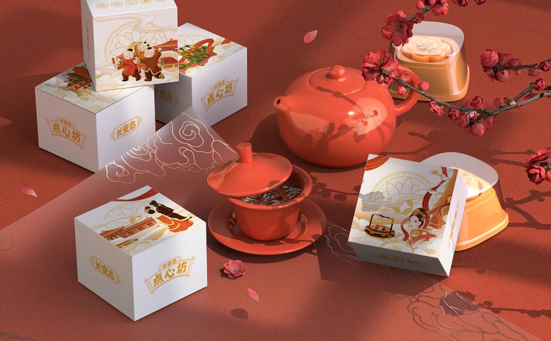 中式糕点国潮风包装盒,极简国潮风食品包装