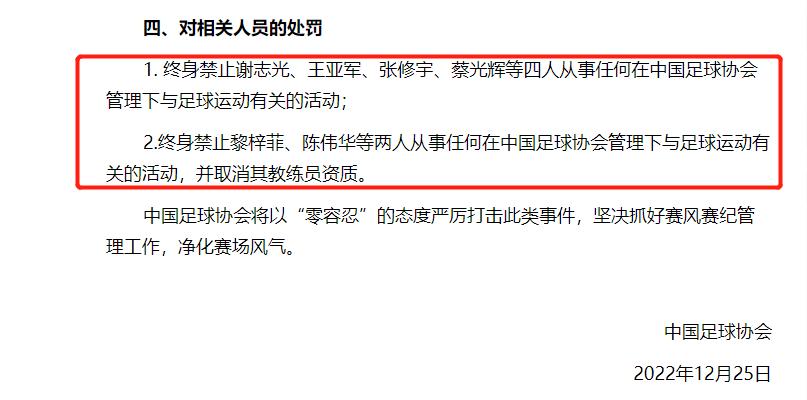 终身禁赛！中国足协重拳出击，陈戌源开地震级罚单，6人终身禁赛