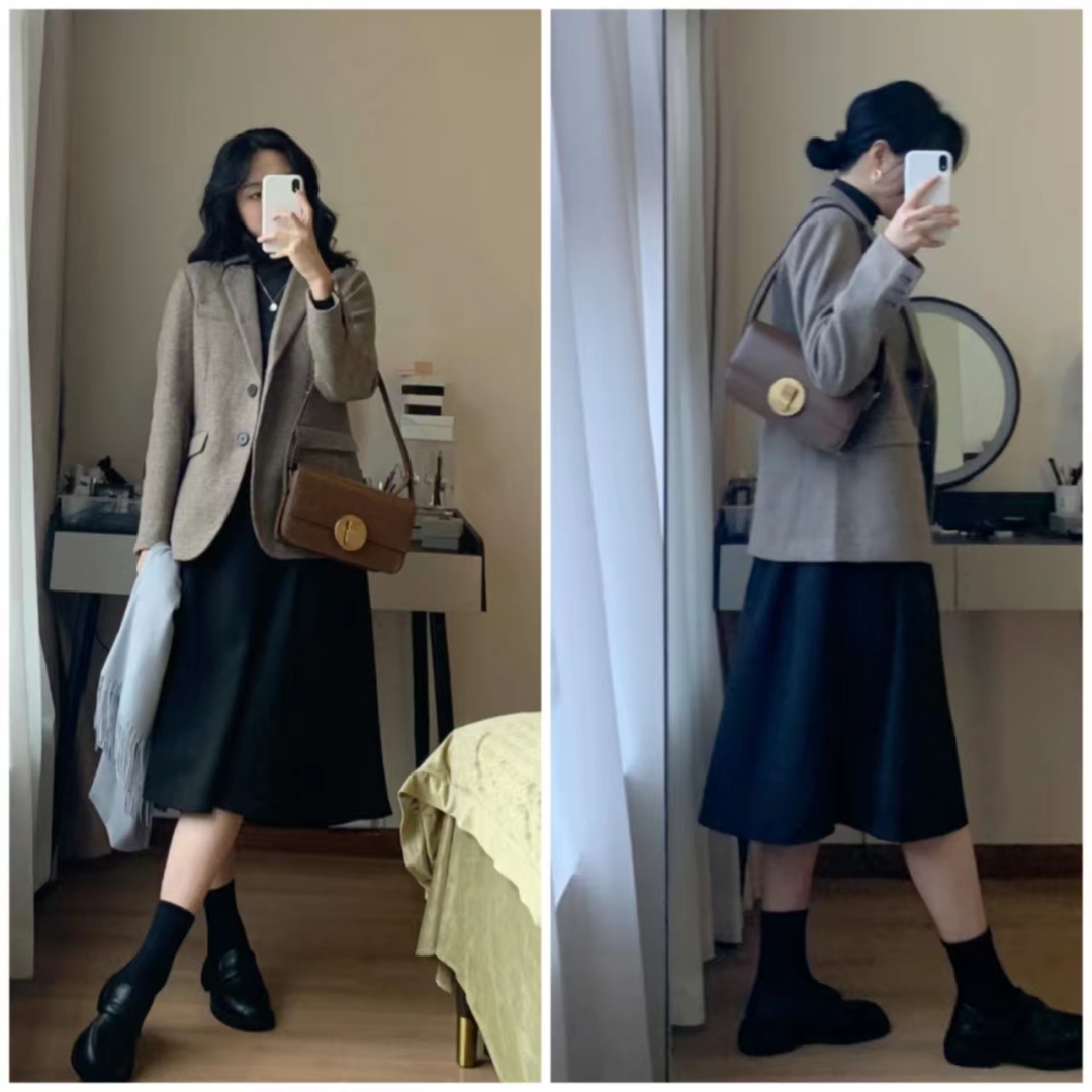 长款西装外套搭配长裙,西装外套搭长裙国风套装