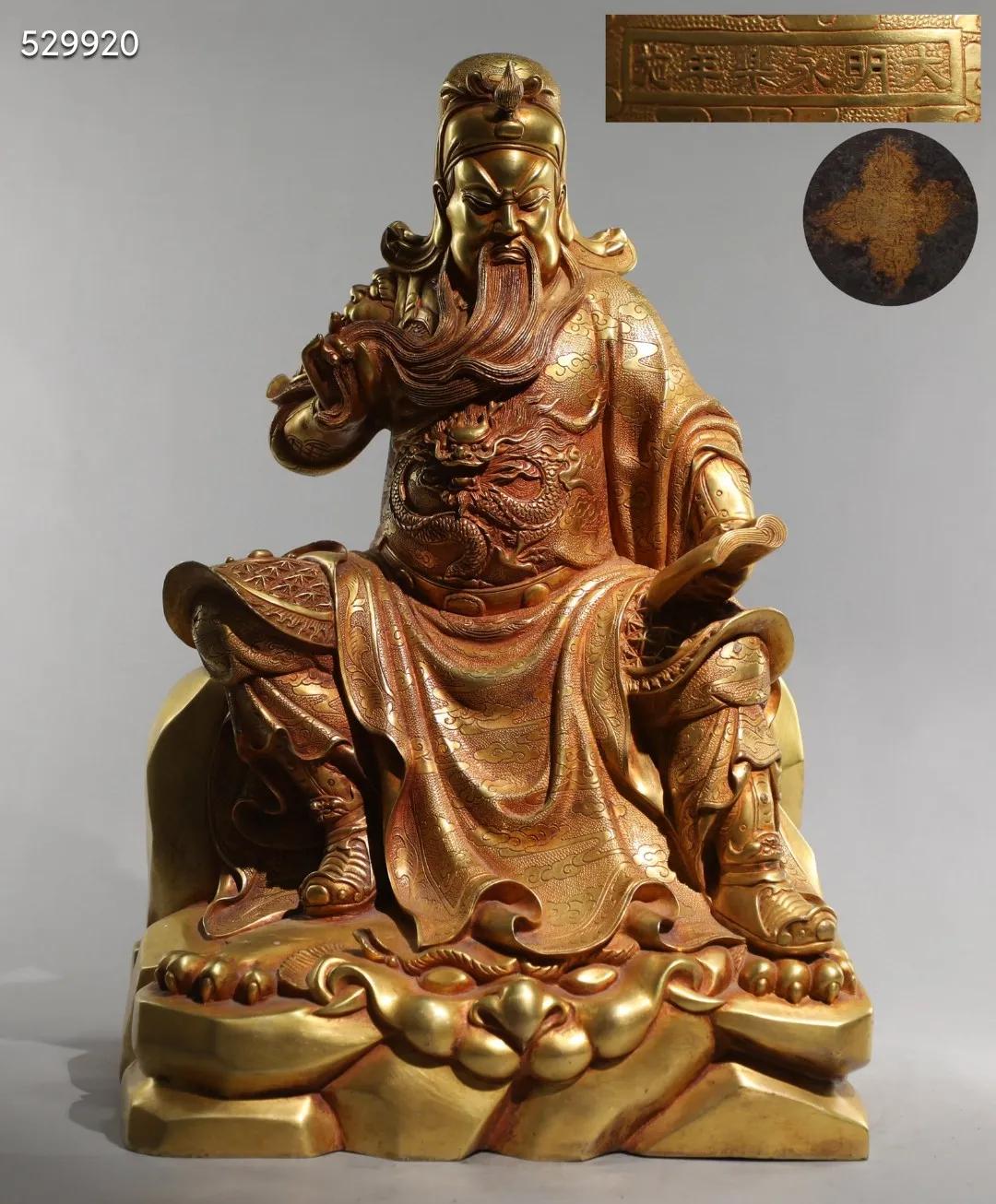 明精铸铜胎鎏金关公武财神坐像