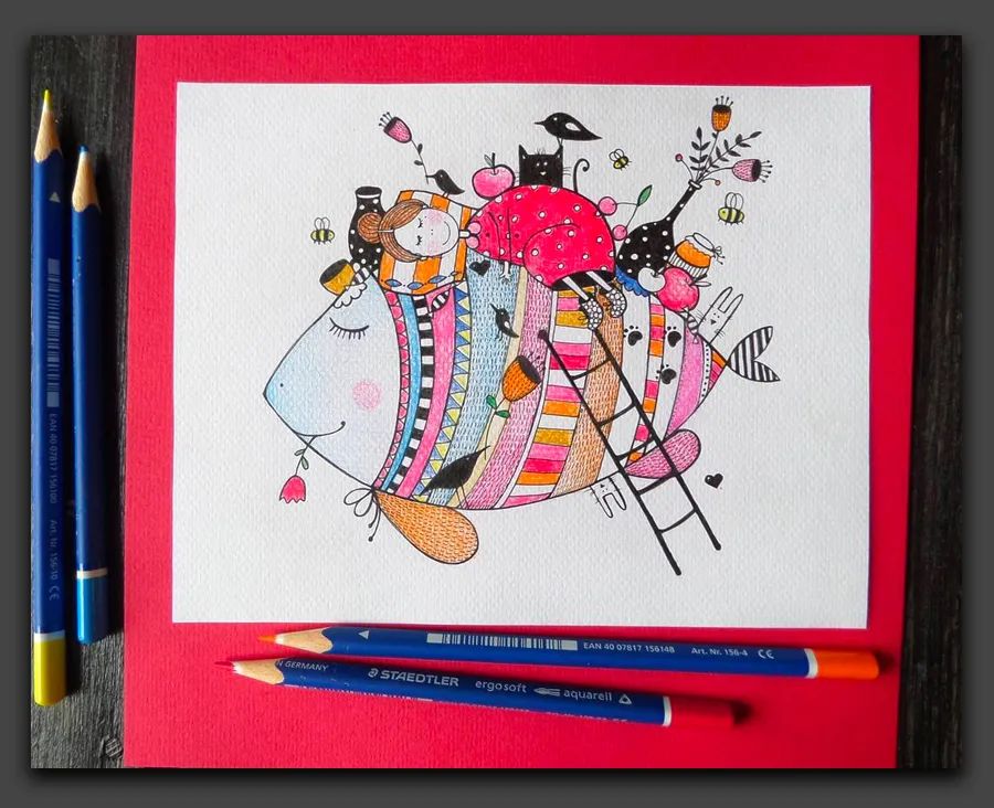 一眼让人惊艳的彩铅画,100幅适合零基础的彩铅画