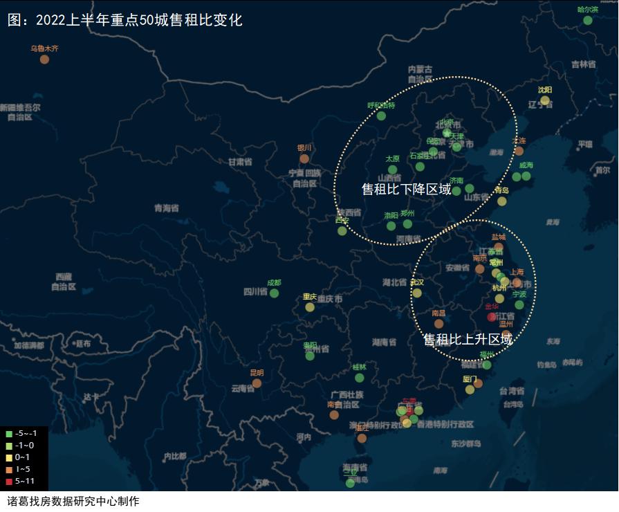 2022租售比城市排行榜,2022年全国50个重点城市的租售比