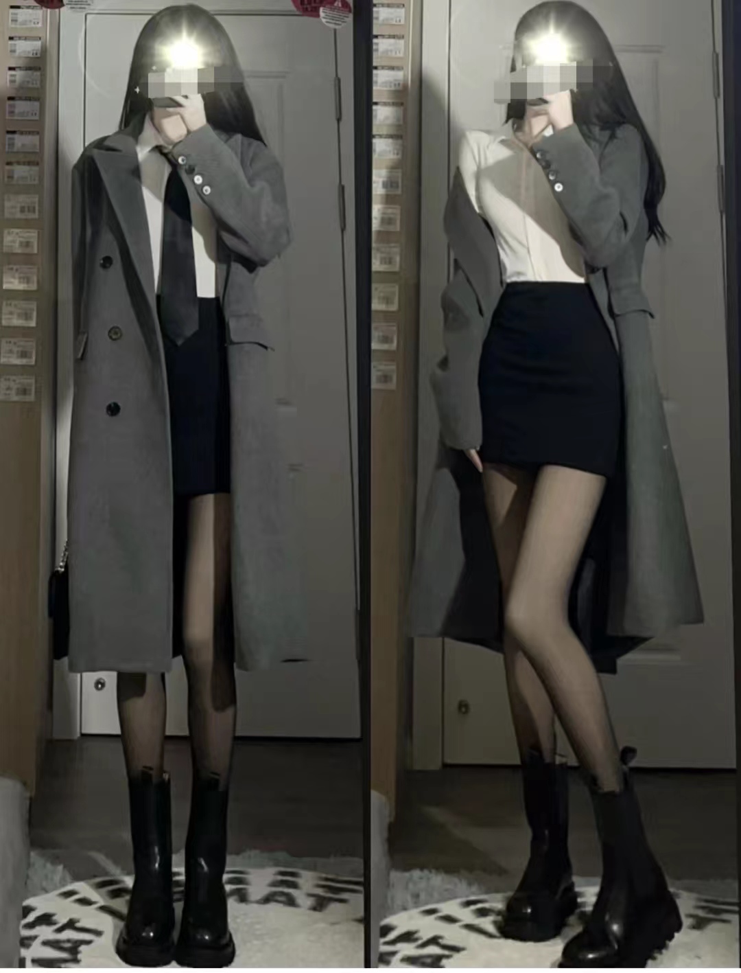 灰色大衣和黑色大衣哪个配jk好看,灰色双面羊绒牛角扣大衣小个子150