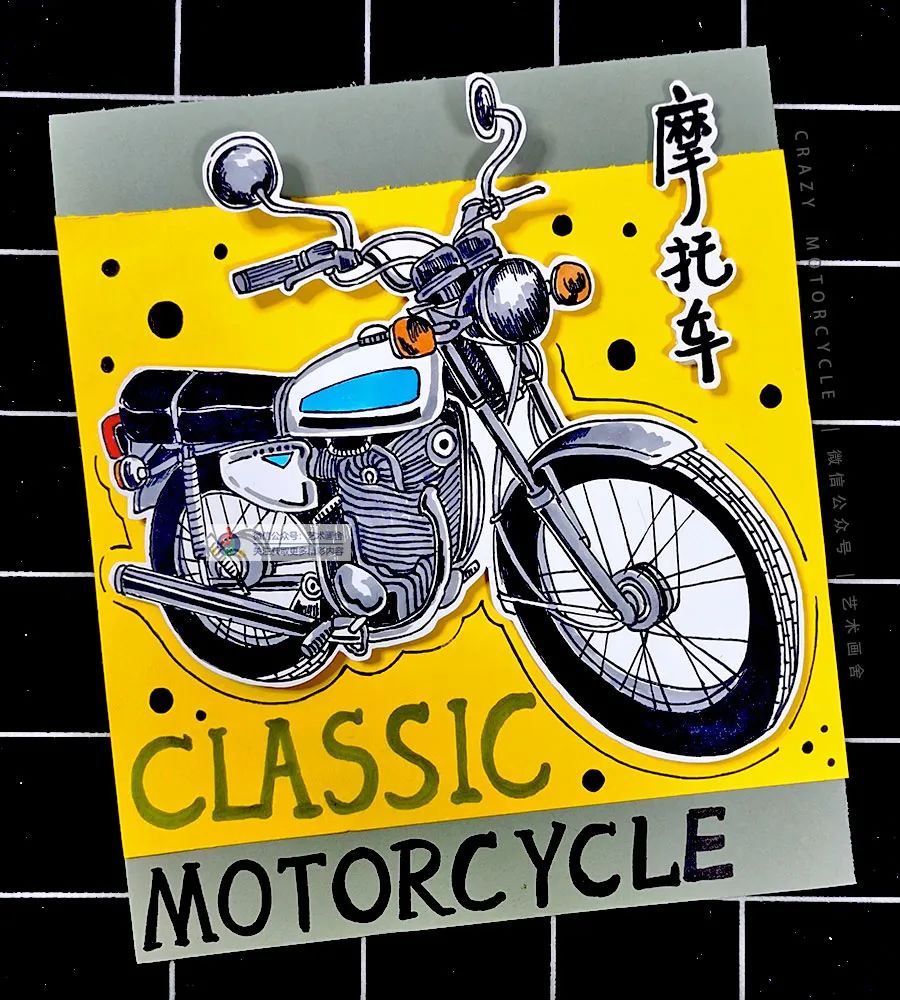 儿童画摩托车简单画法,摩托车线描画