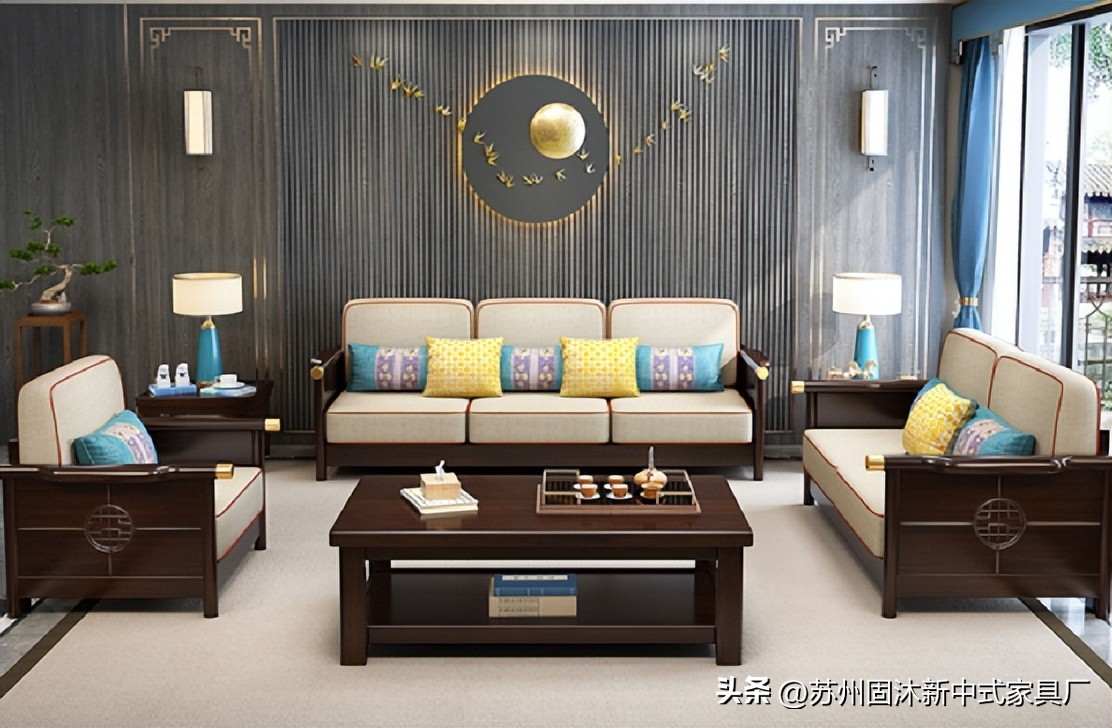 江苏简约新中式实木沙发,实木沙发小户型中式家具