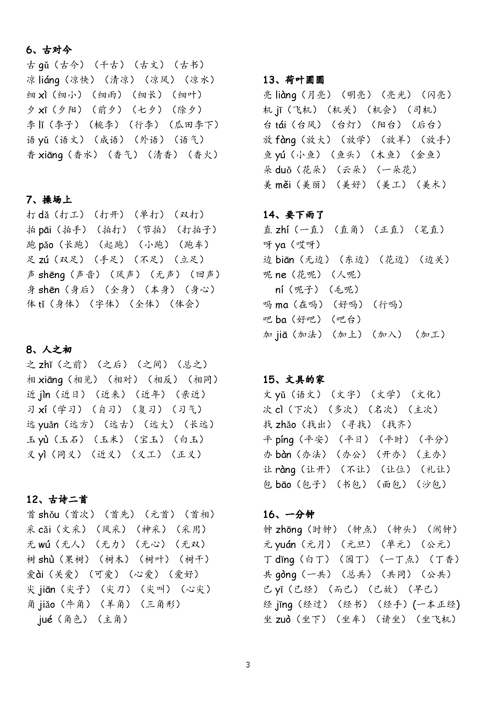 一年级下册生字表组词完整版,古诗二首小池一年级下册生字组词