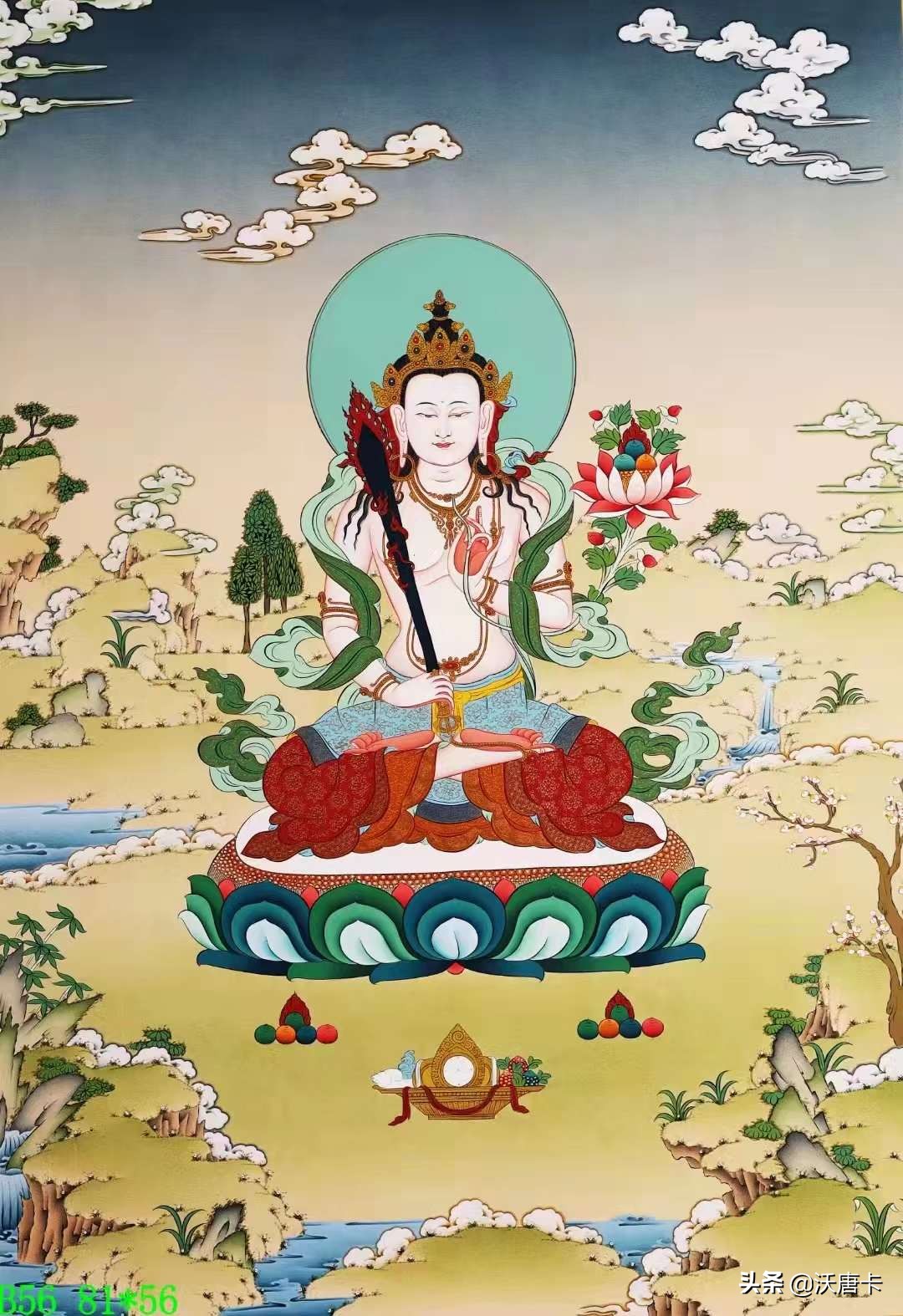 唐卡上的佛眼绘画,佛教绿色唐卡墙壁挂画