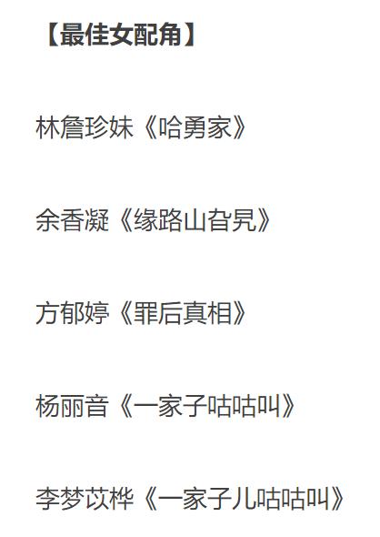 港星内地颁奖获奖,台娱颁奖