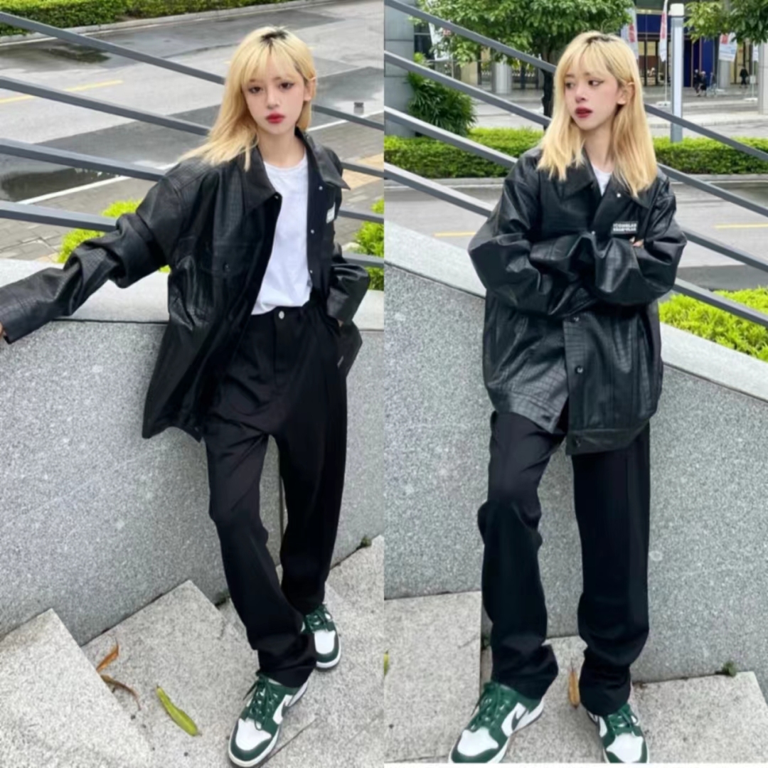 冬季黑色皮衣加棉高级感穿搭,黑色皮衣穿搭女秋冬