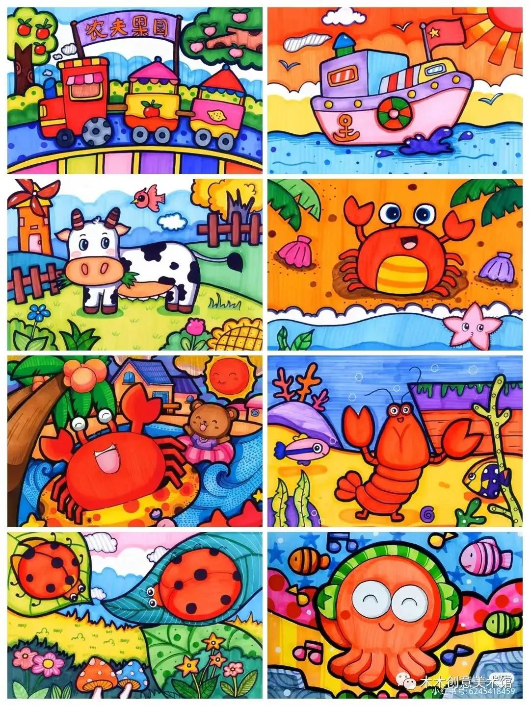 手绘临摹素材1000例马克笔儿童画,24色马克笔画画教程简单儿童