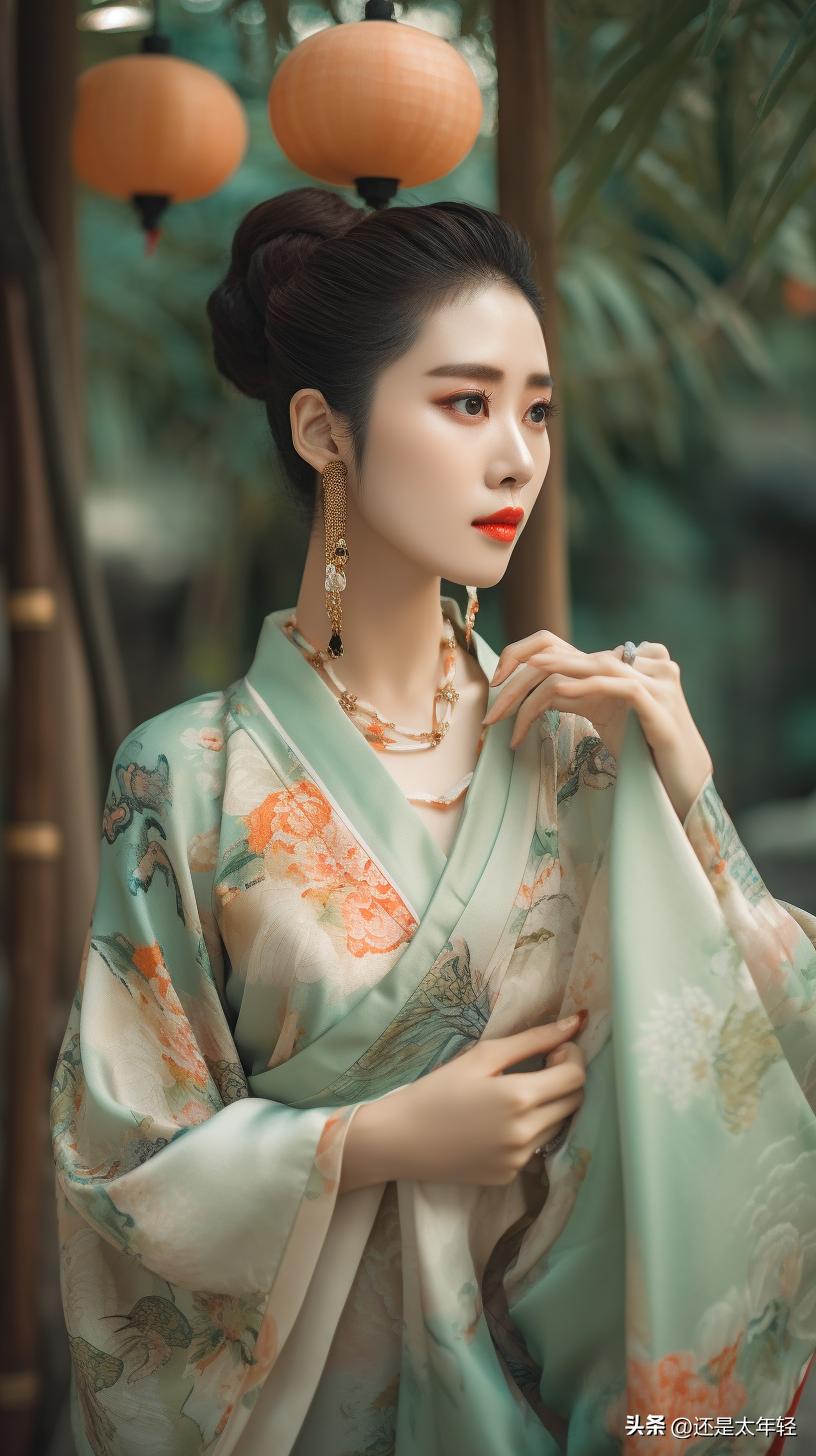 青色长袖12-15岁女童汉服,少女汉服服饰