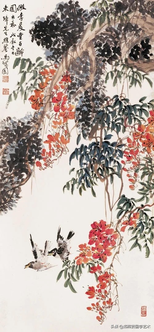 一年四季冰消万物新，几树梅花喜鹊唱殷勤