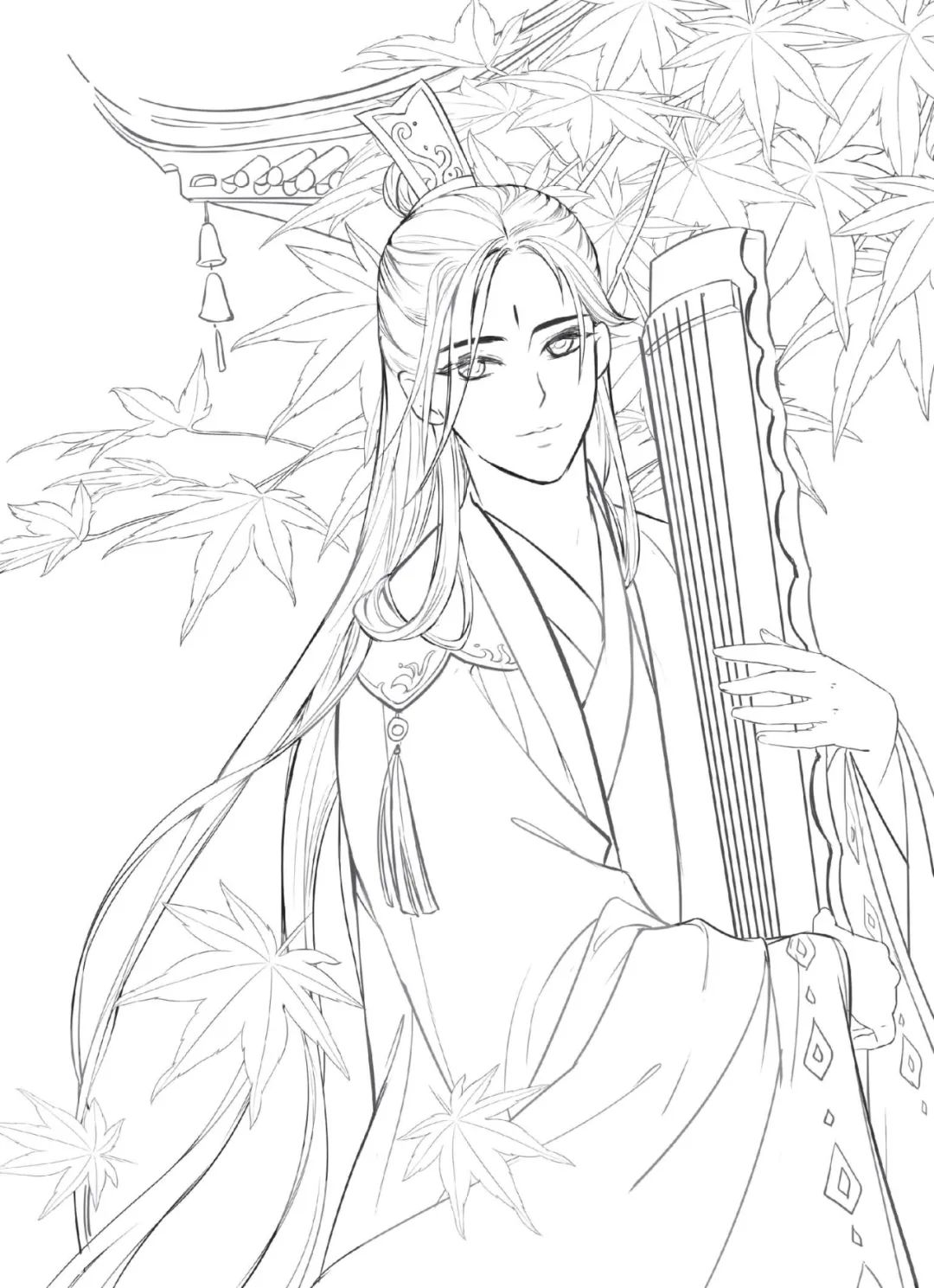 手绘山海经古风人物线稿,手绘动漫古风女生线稿简单