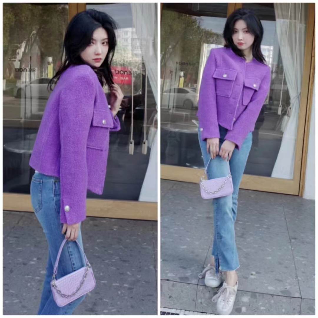香芋紫小香风外套搭配什么裤子女,香芋紫短外套搭配什么裤子好看