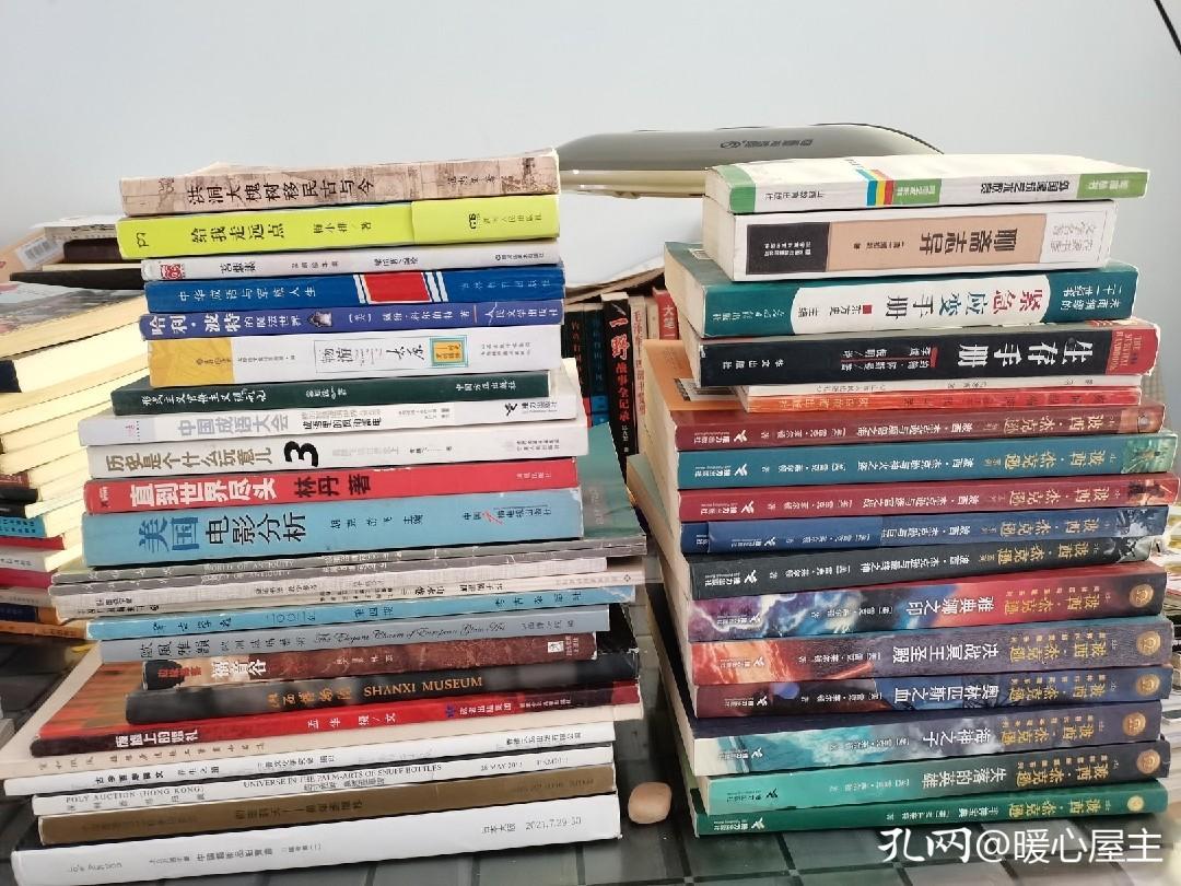 背上我的小书包去文化市场淘宝，淘到两摞自己比较心仪的书