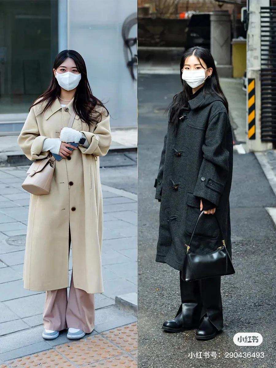 韩国小姐姐学院风大衣内搭,韩国冬季小姐姐黑大衣穿搭