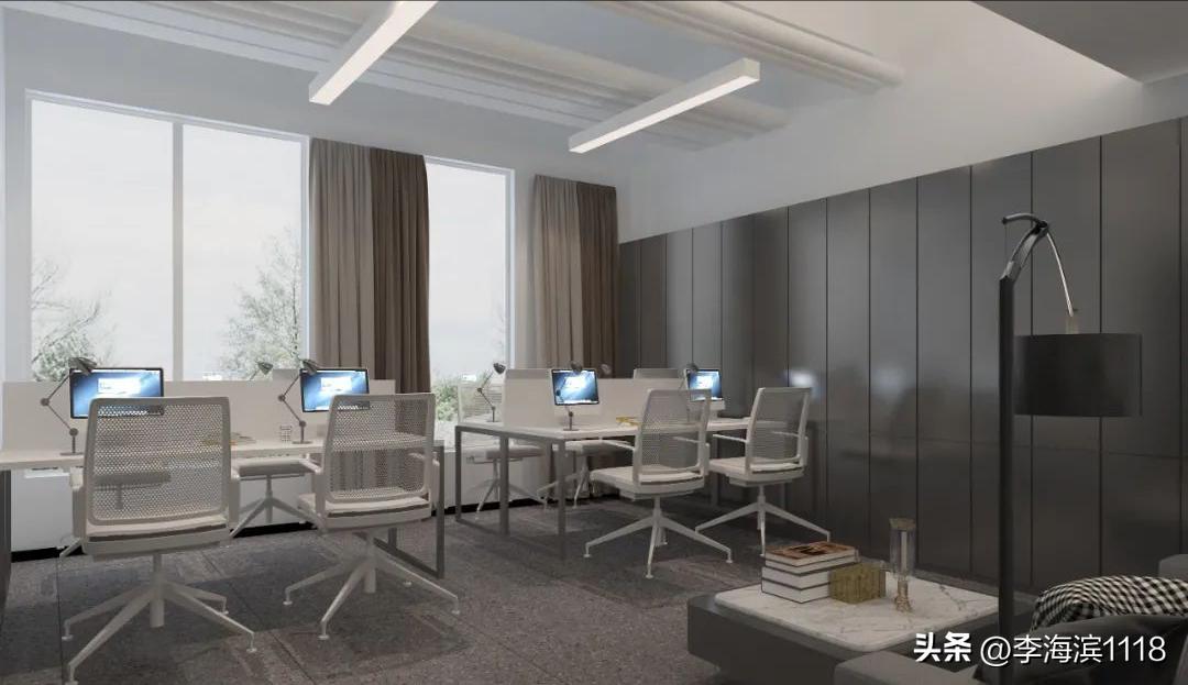 黑白灰异形办公室设计,深灰色系办公室设计赏析