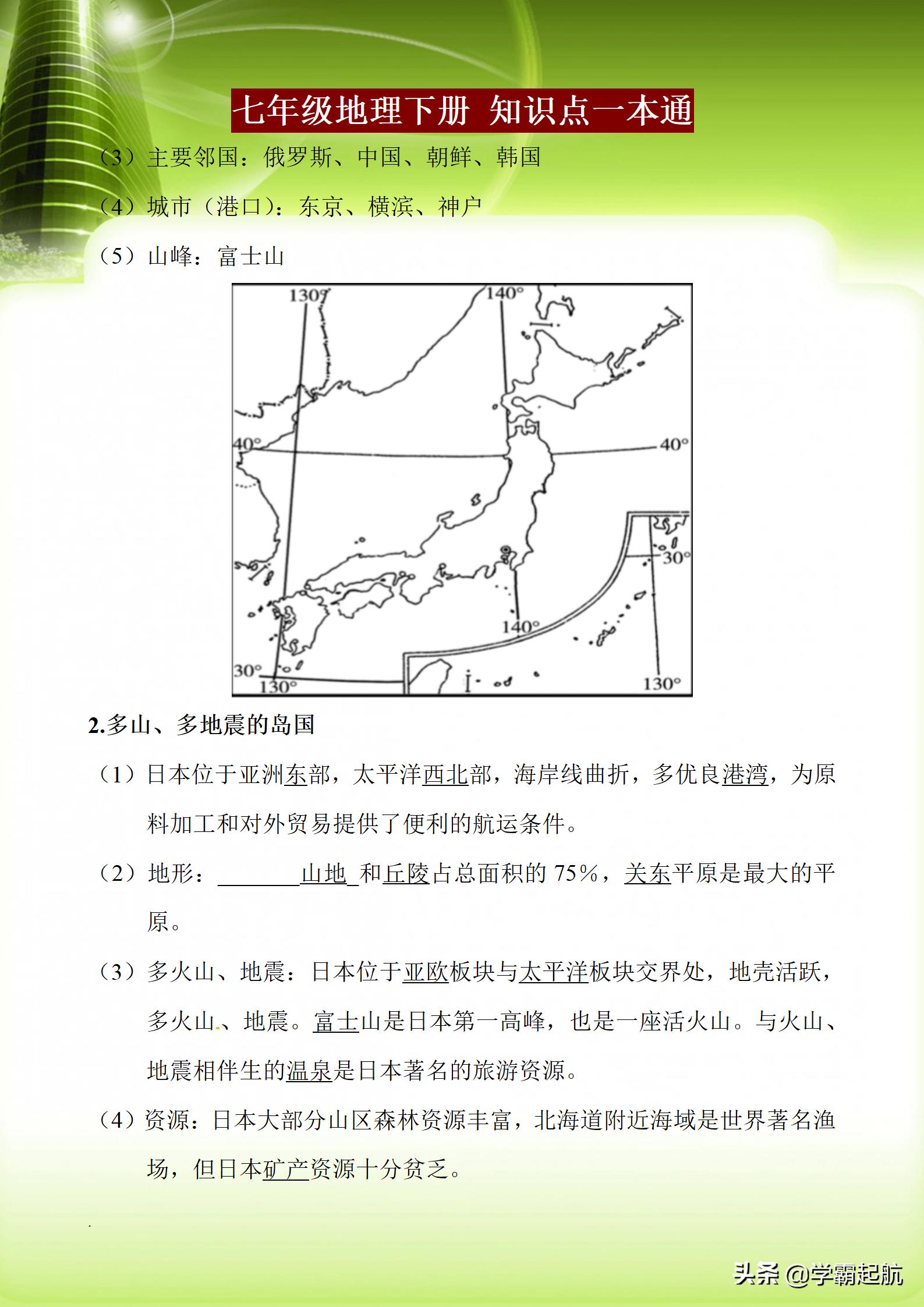 七年级下册地理全册知识点小结,七年级地理下册知识点总结打印版
