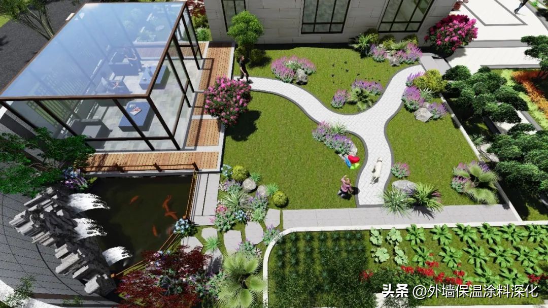 别墅庭院景观绿化全套施工图,别墅3d庭院景观效果图教程