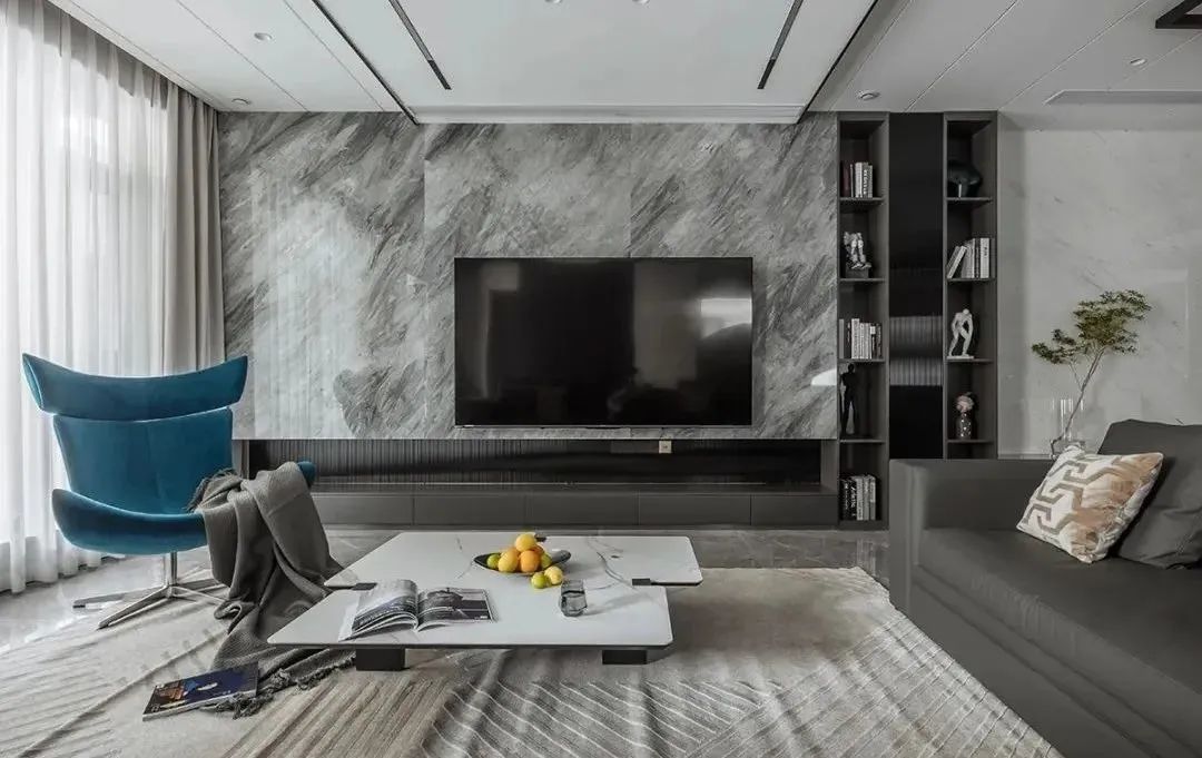 轻奢风电视背景墙大理石灰,新中式高级灰大理石电视背景墙