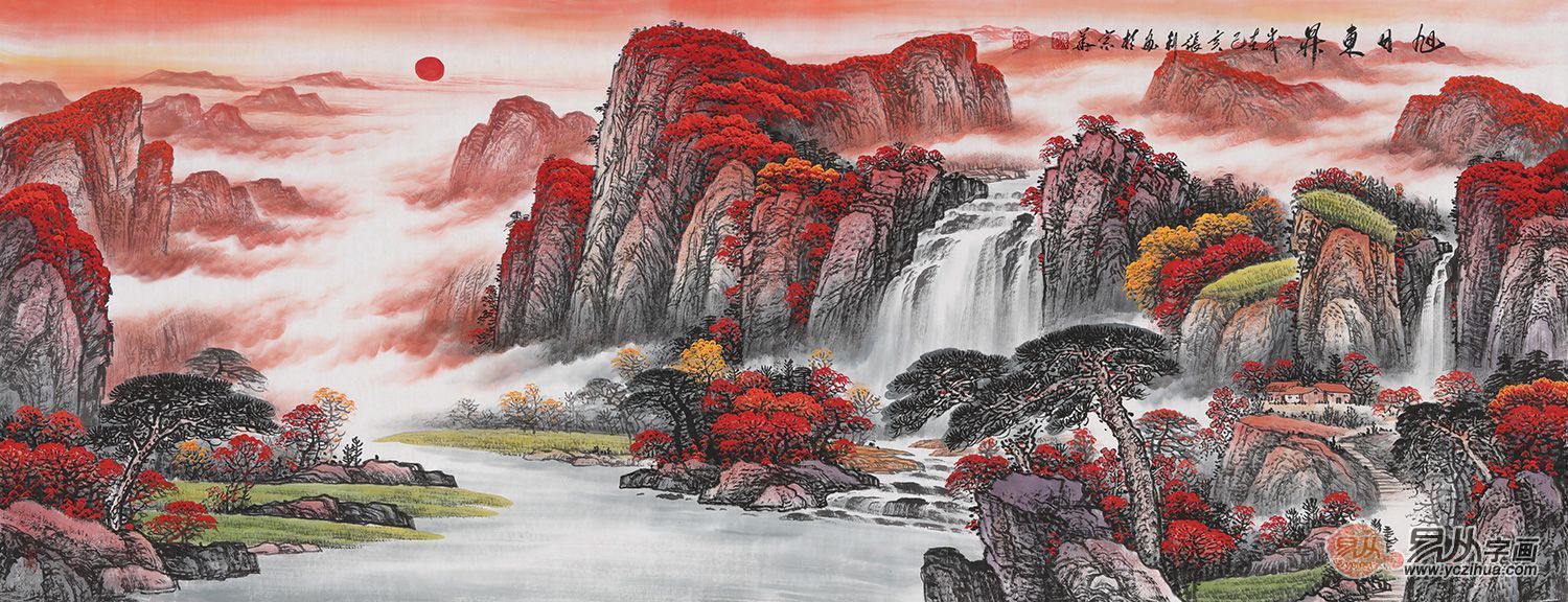沙发墙面装饰山水画最新款,墙画装饰办公室山水画