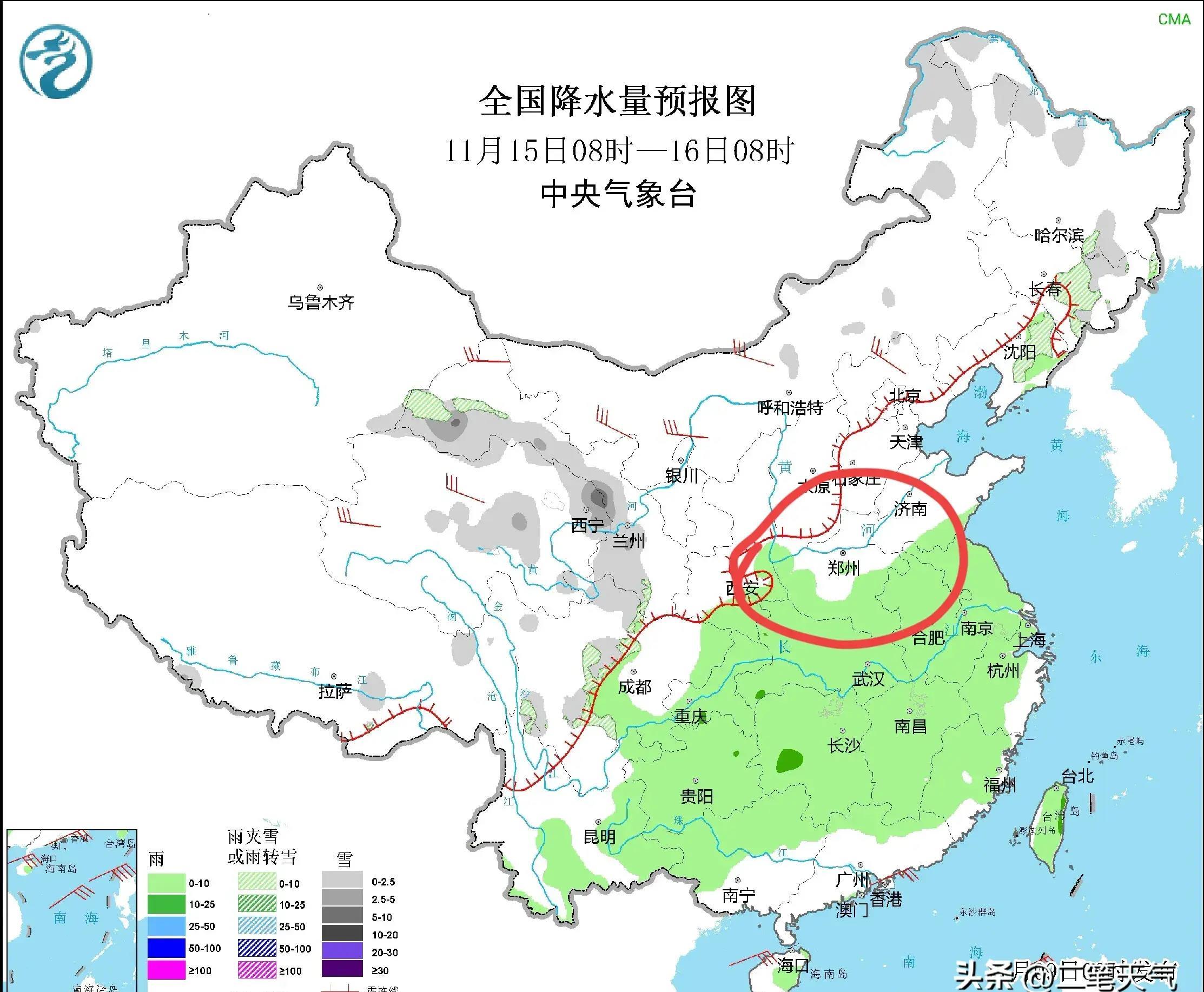 今日河南省有一次雨雪天气过程,河南未来3天持续雨雪低温天气