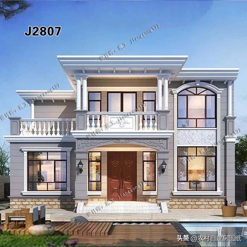 北方农村一层五间平屋顶,二层实用户型农村自建房别墅设计