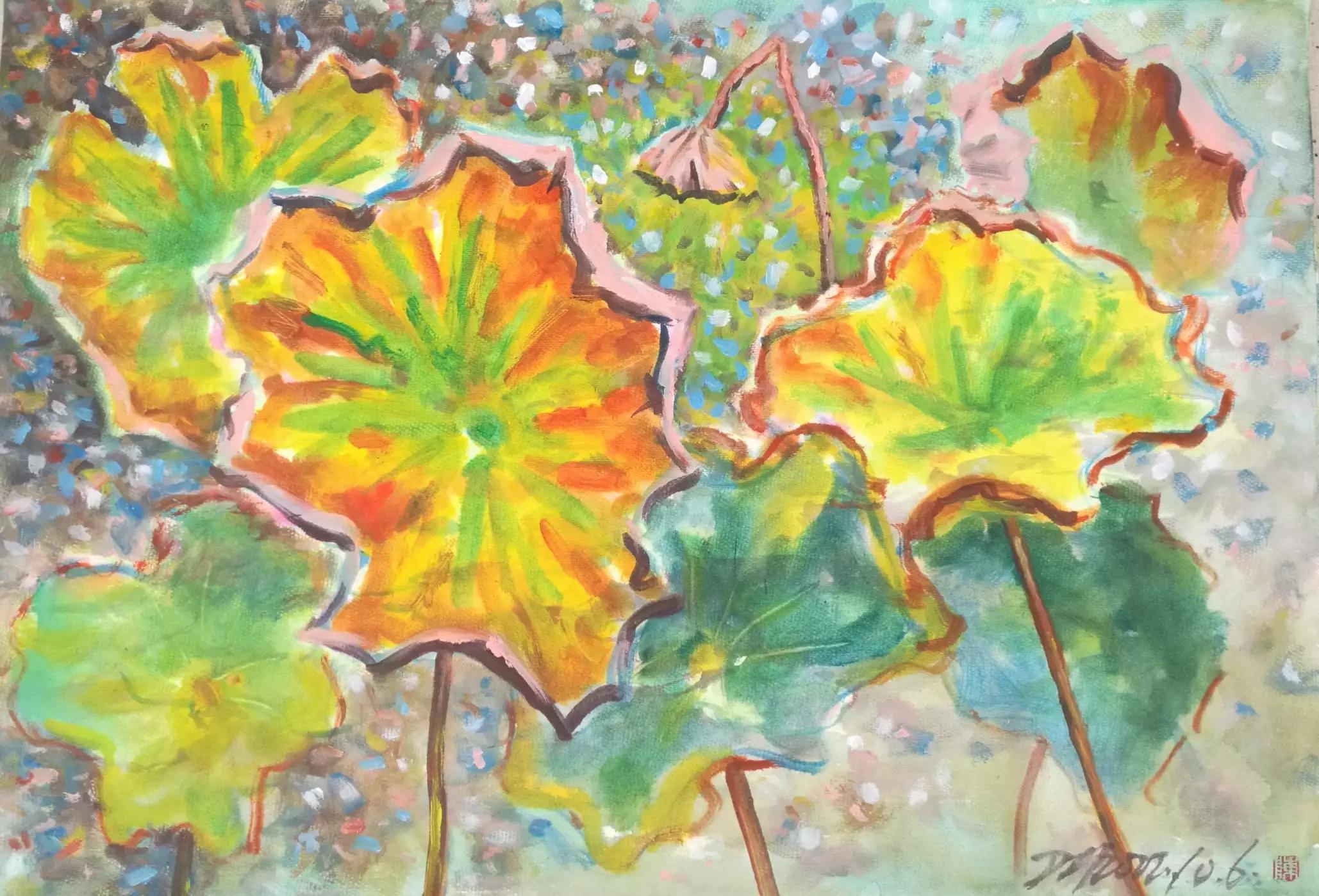 金秋十月丙烯画初学,丙烯画金秋风景画