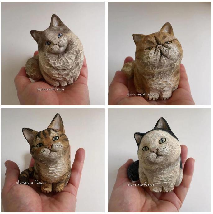 日本艺术家木雕猫,日本木雕猫