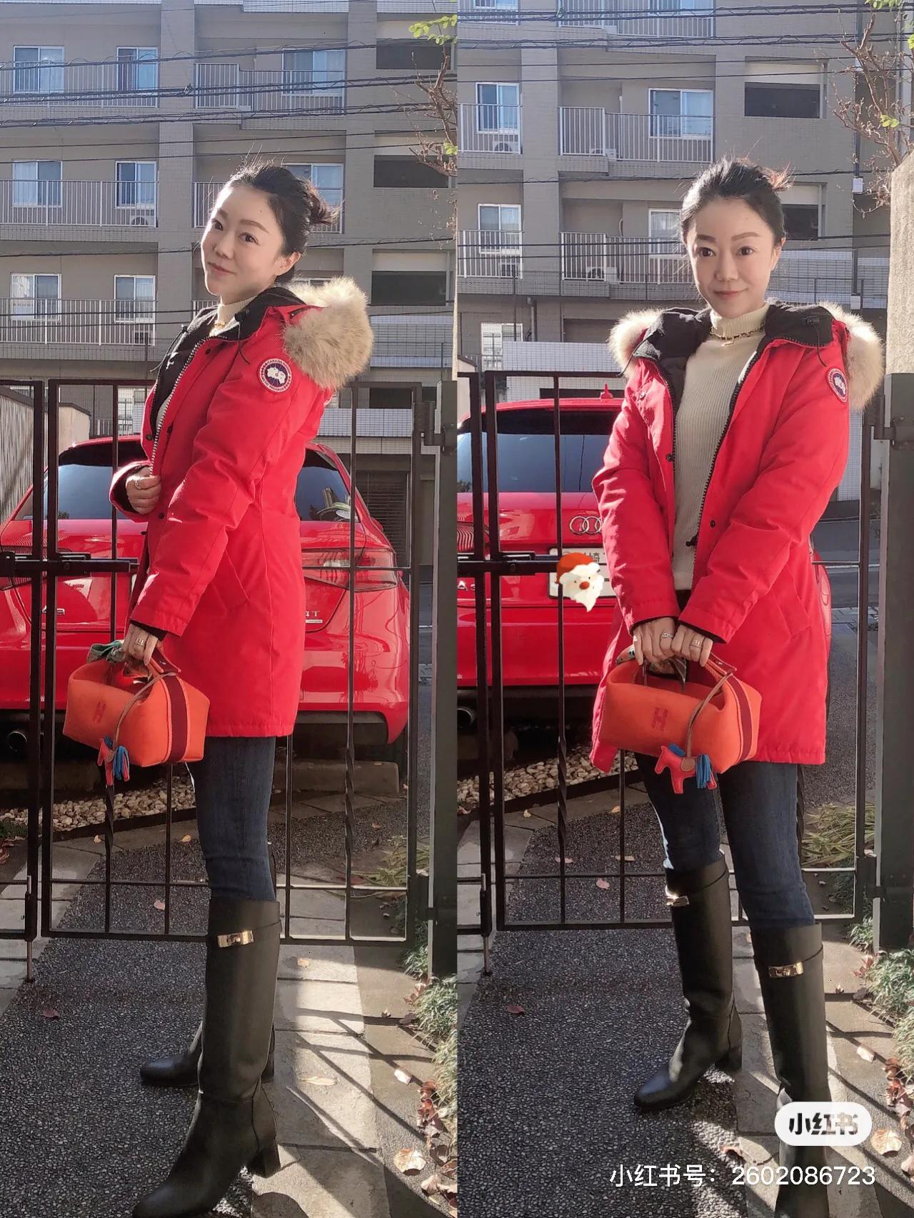 加拿大鹅羽绒服蓝色穿搭,加拿大鹅红色羽绒服穿搭