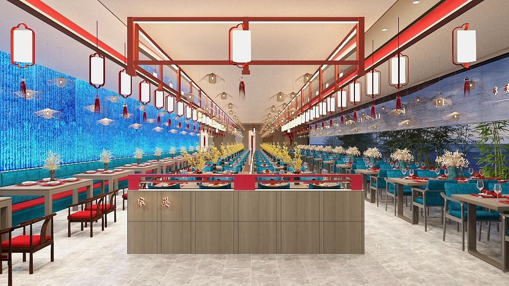 400平方的海鲜酒楼装修效果图,科技感酒楼装修案例欣赏