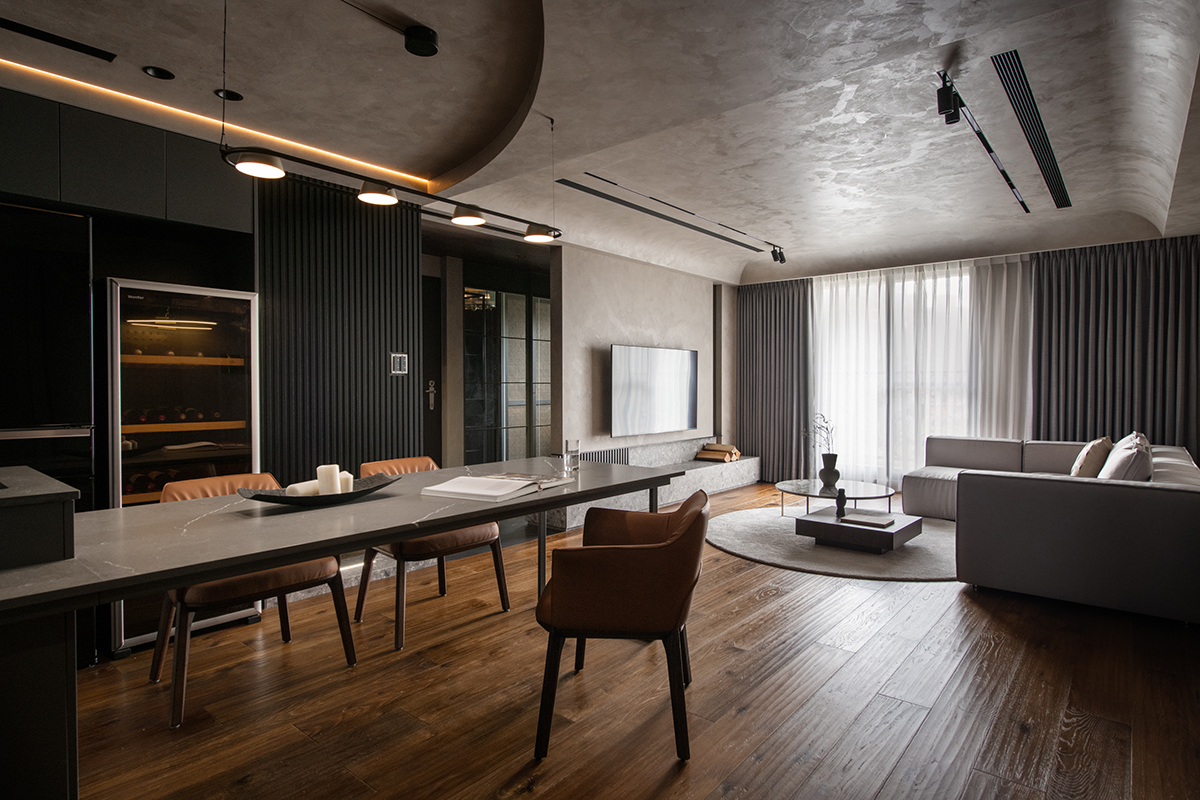 微水泥加原木装修效果小户型,微水泥设计风格小户型