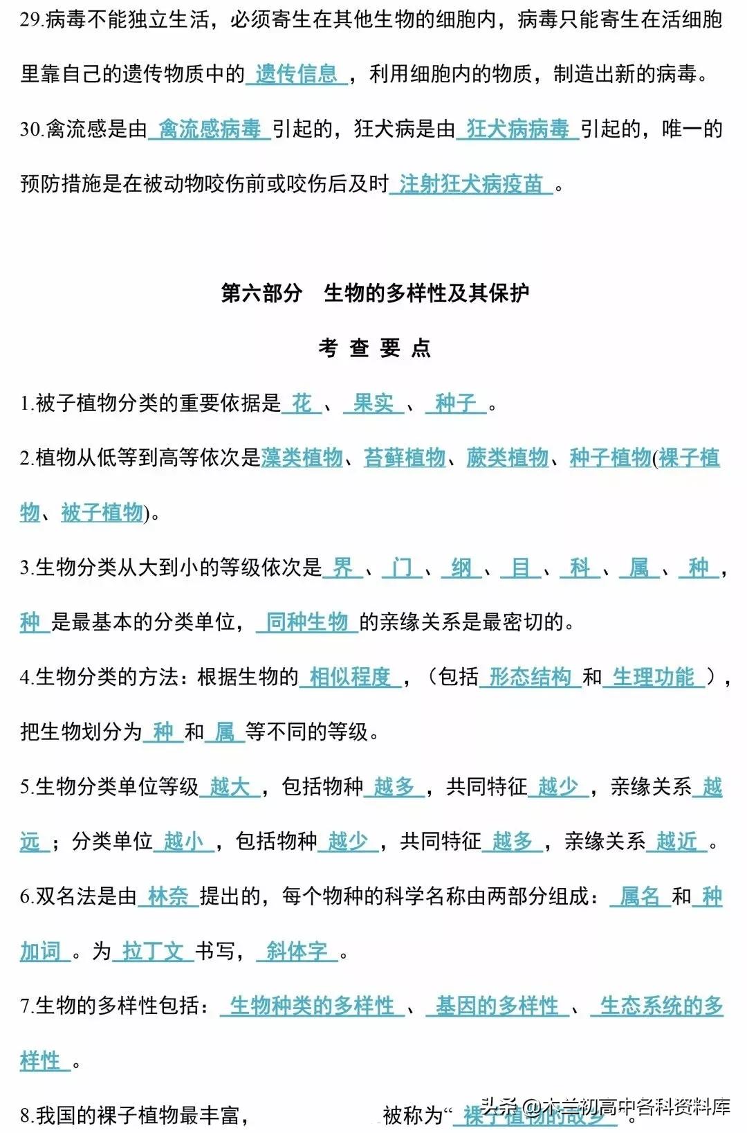 生物会考总复习知识要点,生物会考必背知识考点完整版