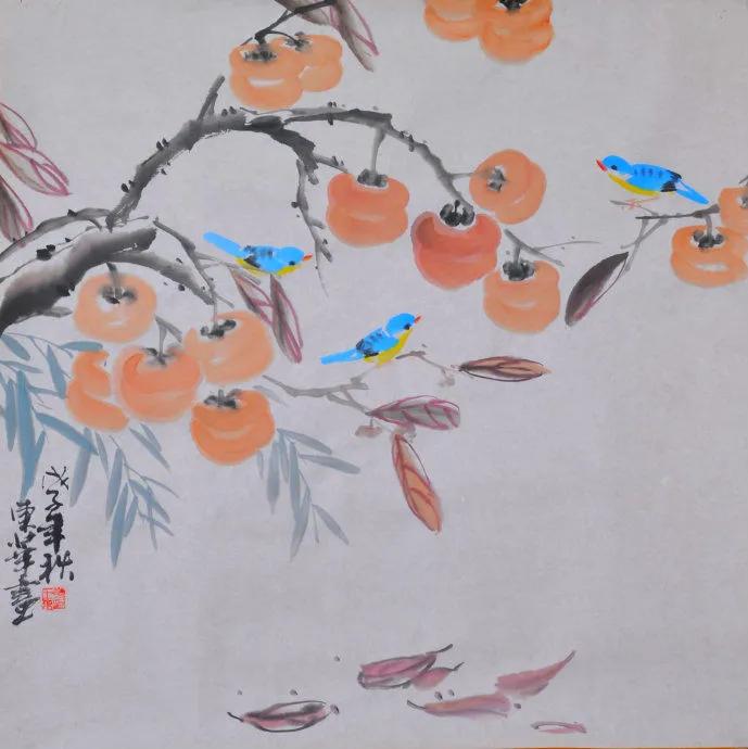柿子喜鹊国画寓意,喜鹊柿子画寓意