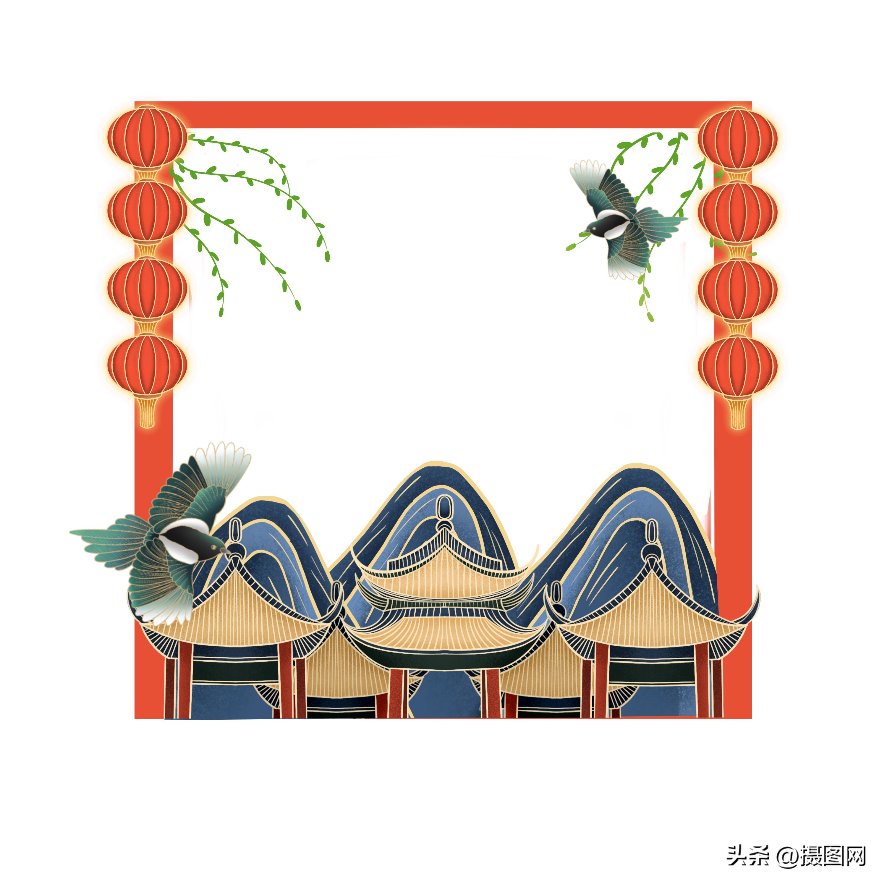 金色中国风边框素材免抠图图文,中国风透明动态免抠边框素材图片