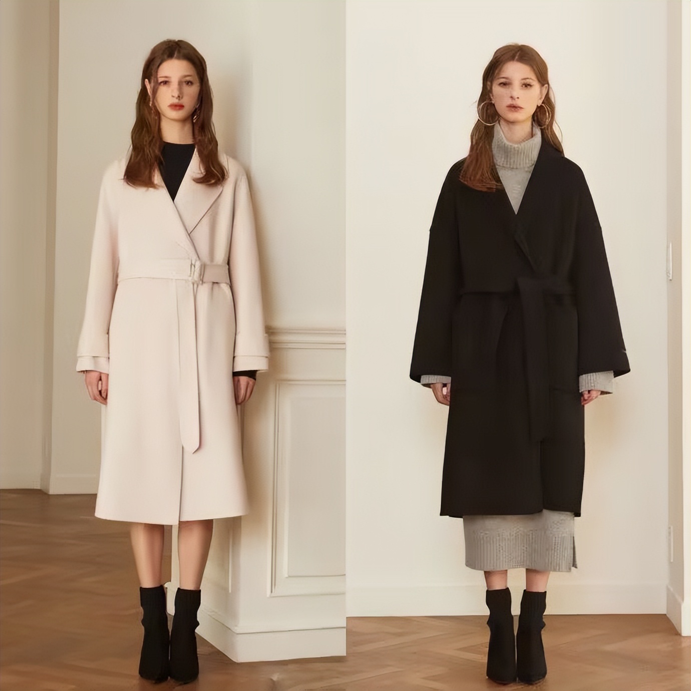 端庄优雅气质羊毛大衣长款米白色,什么颜色的大衣不过时还显白