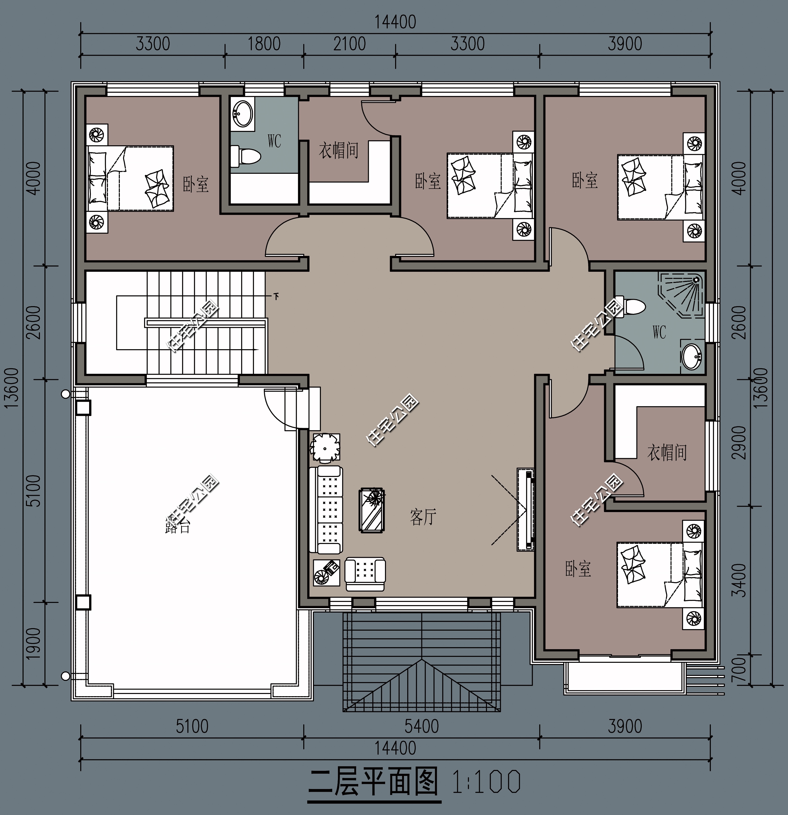 农村自建房二层对称小别墅外观图,开间12.8进深9.9二层别墅怎么设计