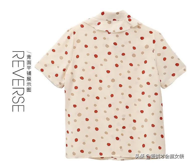 波点短袖衬衫飘带女款2022款时尚,雪纺衬衫女春季新款韩版宽松显瘦