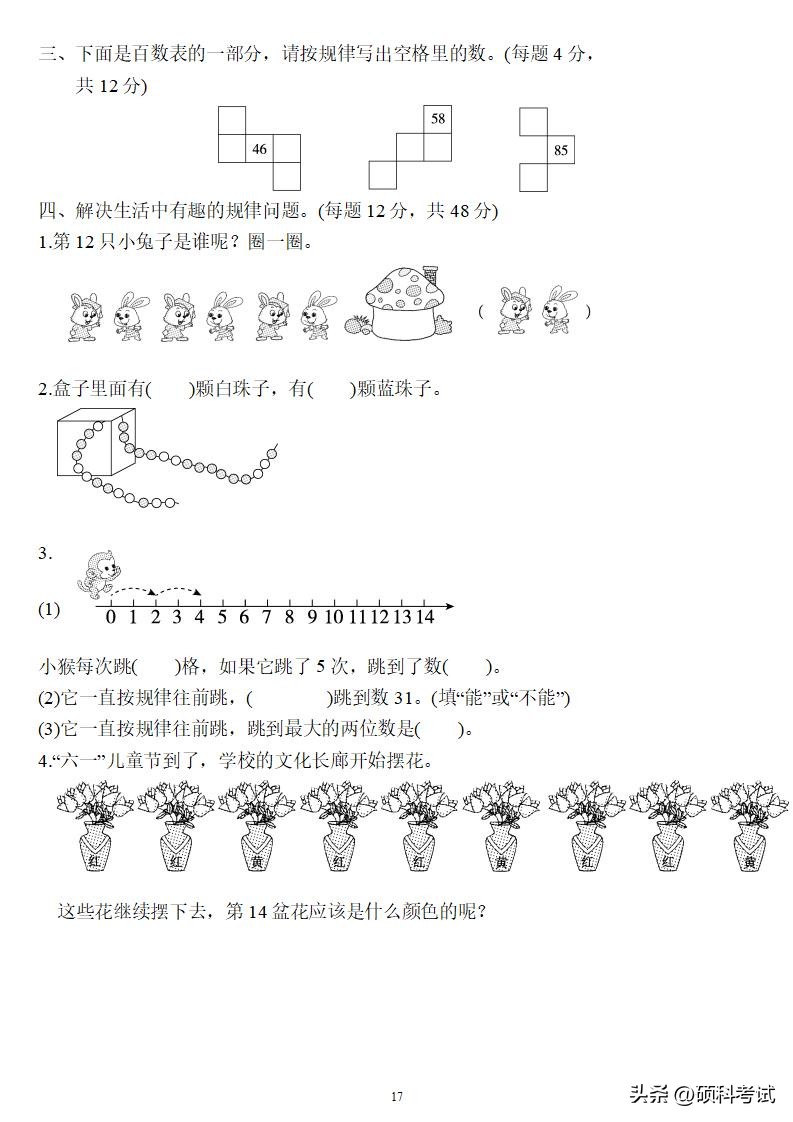 人教版一年级下册数学期末试卷,一年级数学下册期末总复习带答案