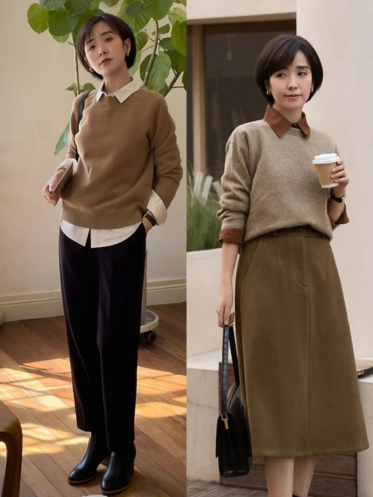 冬季卡其色小个子的最佳搭配,春天卡其色短款羊绒大衣怎么搭配