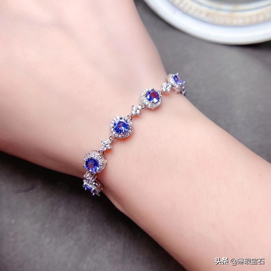 1克拉莫桑石手链s925,s925银天然坦桑石水滴手链