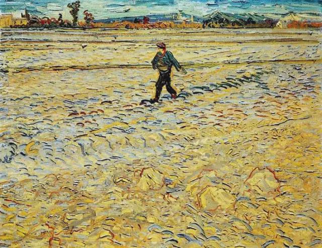 世界油画向日葵,梵高金色麦田油画临摹教程