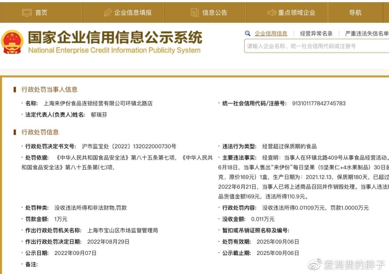 来伊份门店销售过期坚果被罚