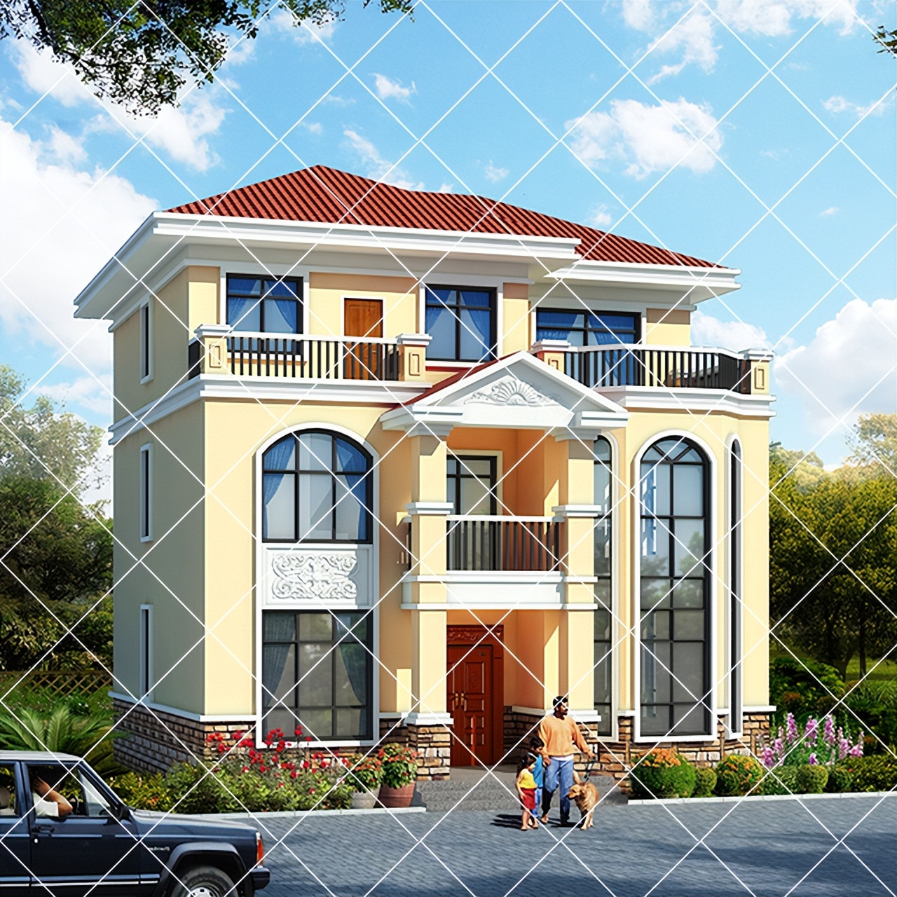 欧式别墅三层半设计及图纸大全,100平米三层别墅欧式全套设计图纸