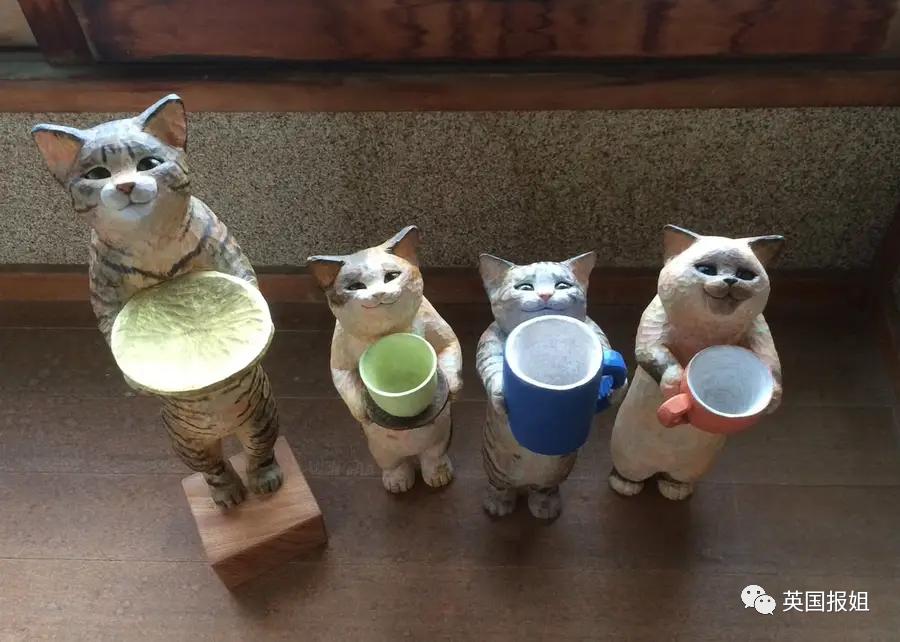 木头雕刻作品猫,手工雕刻木雕小猫